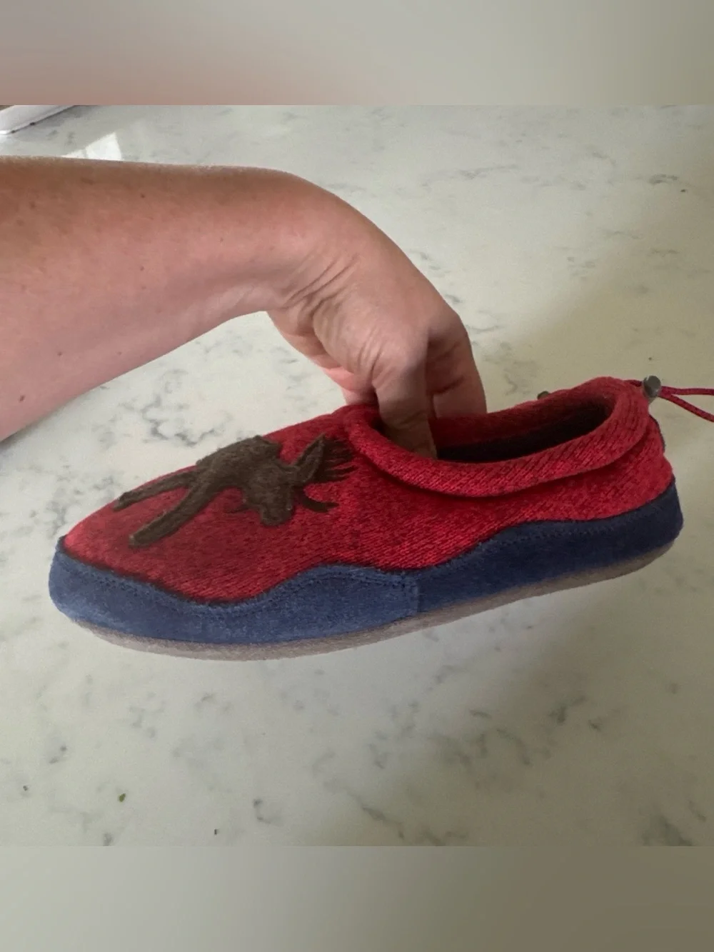 L.L. Bean Kids Red Slip-On Slippers with Moose Applique